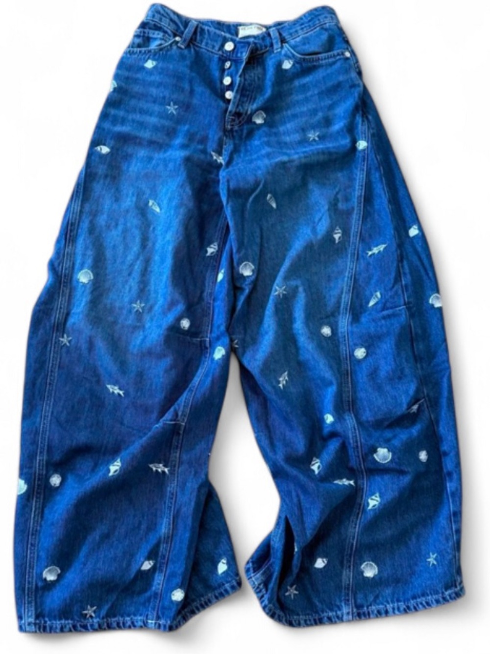 Free People Westward Under The Sea Embroidered Jeans 26 Rare Wide Leg - Picture 3 of 5